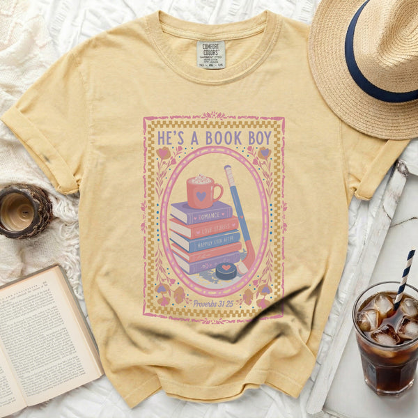 He's A Book Boy Hockey Tee in Butter