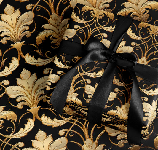 Elegant Black and Gold Floral Gift Wrap