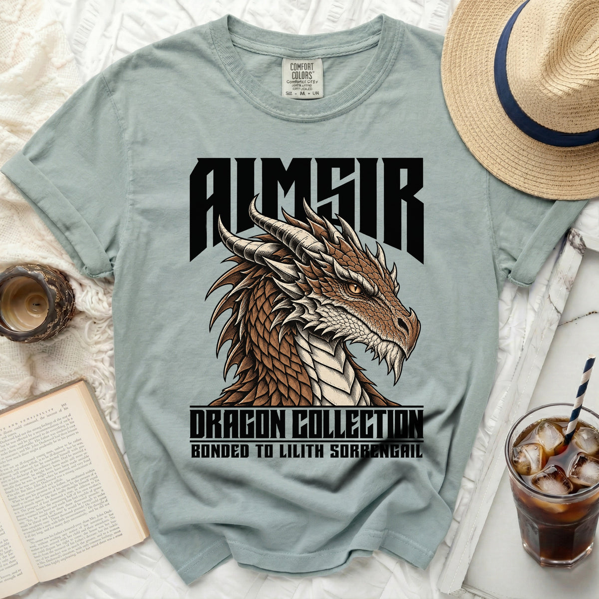 T-shirt with a dragon head graphic and text "AIMSIR DRAGON COLLECTION".