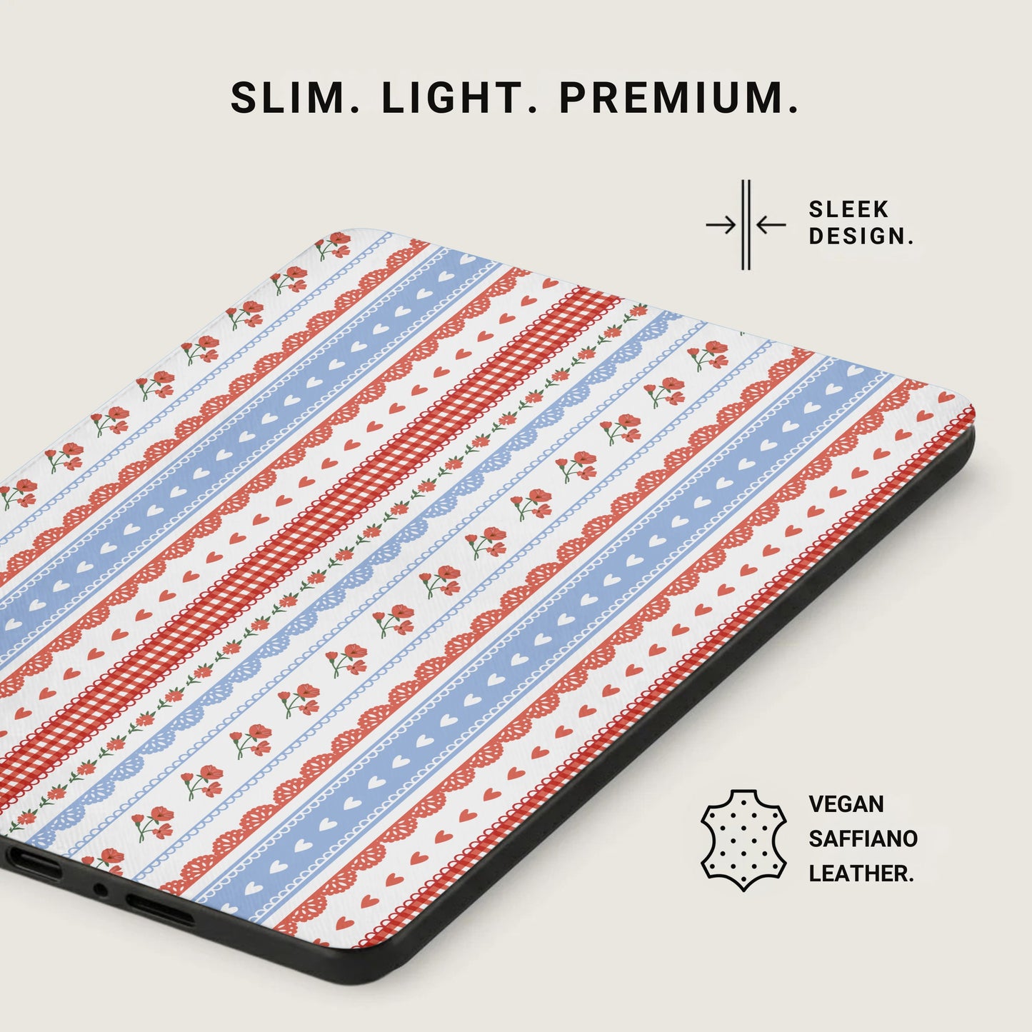 Slim Light Premium Red Blue Heart Stripe Tablet Case