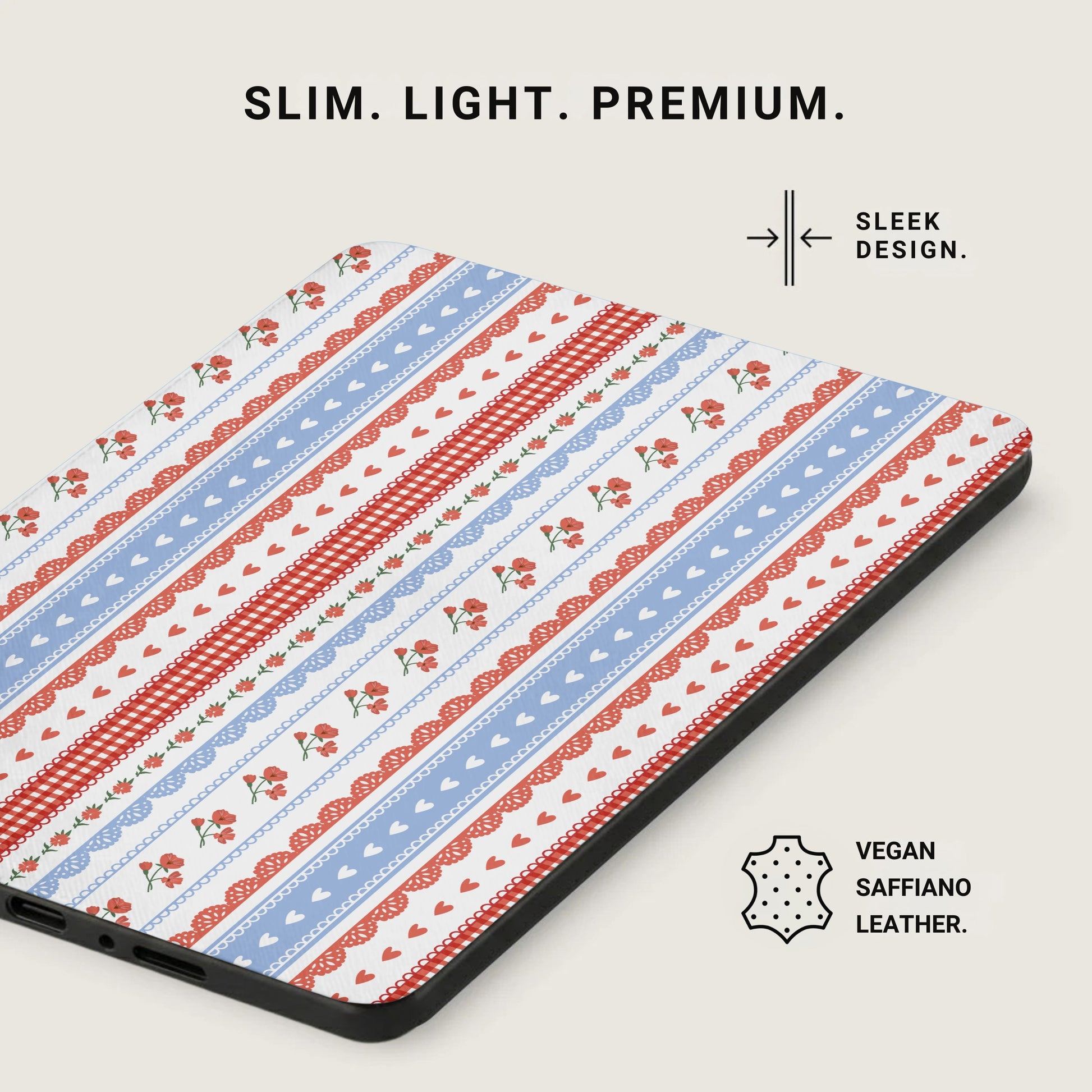 Slim Light Premium Red Blue Heart Stripe Tablet Case