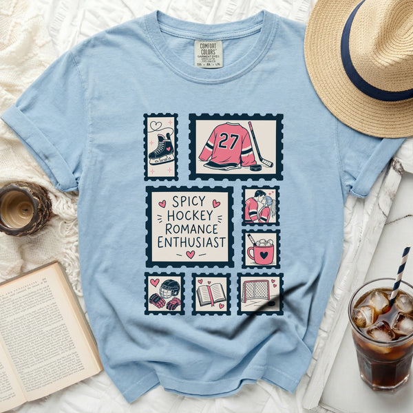 Spicy Hockey Romance Enthusiast Tee in Chambray