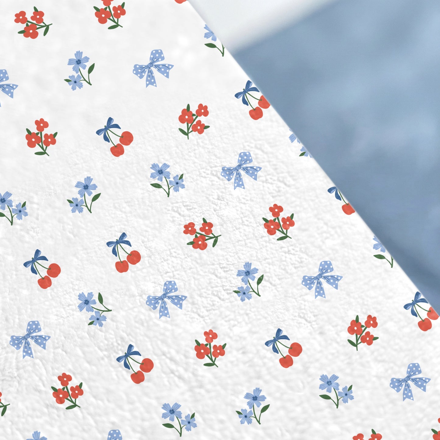 White Sheet with Floral Cherry Bow Pattern Design