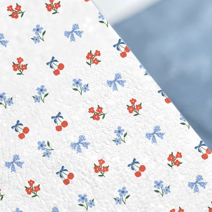 White Sheet with Floral Cherry Bow Pattern Design