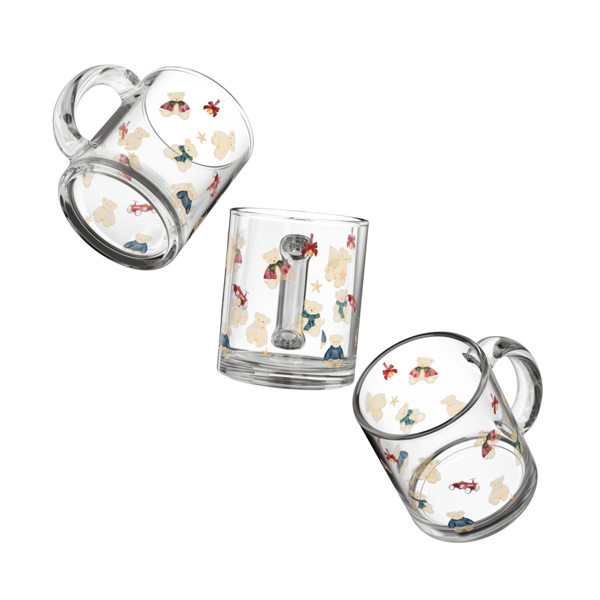 Clear Glass Mug with Adorable Bear and Star Pattern