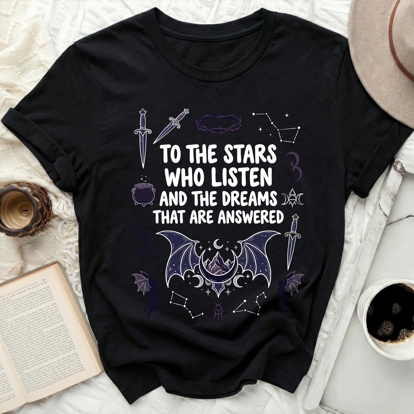 Stars Listen Dreams Answered Mystical Celestial product type
Celestial Design
Mystical Apparel
Fantasy Clothing
Gothic Aesthetic
Witchy Style
Magical Moon
Bat Wings Art
Constellation Tee
Dagger Symbol
Cauldron Element
Crown Thorns Motif
Occult Fashion
Spiritual Garment
Unique Graphic
Dark Academia
Indie Design
Bohemian Vibes
Night Sky Theme
Fantasy Reader
Bookish Inspired