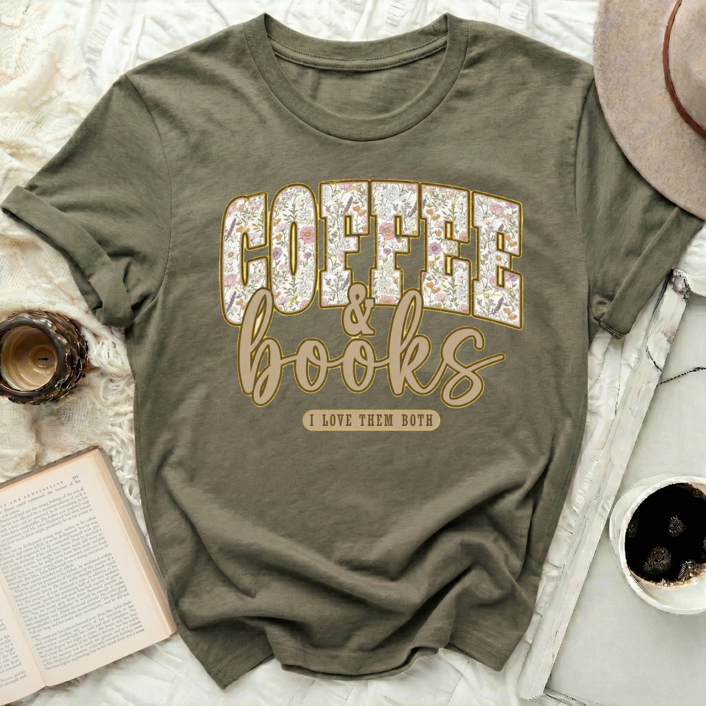 Coffee Books I Love Them Both Graphic Tee
