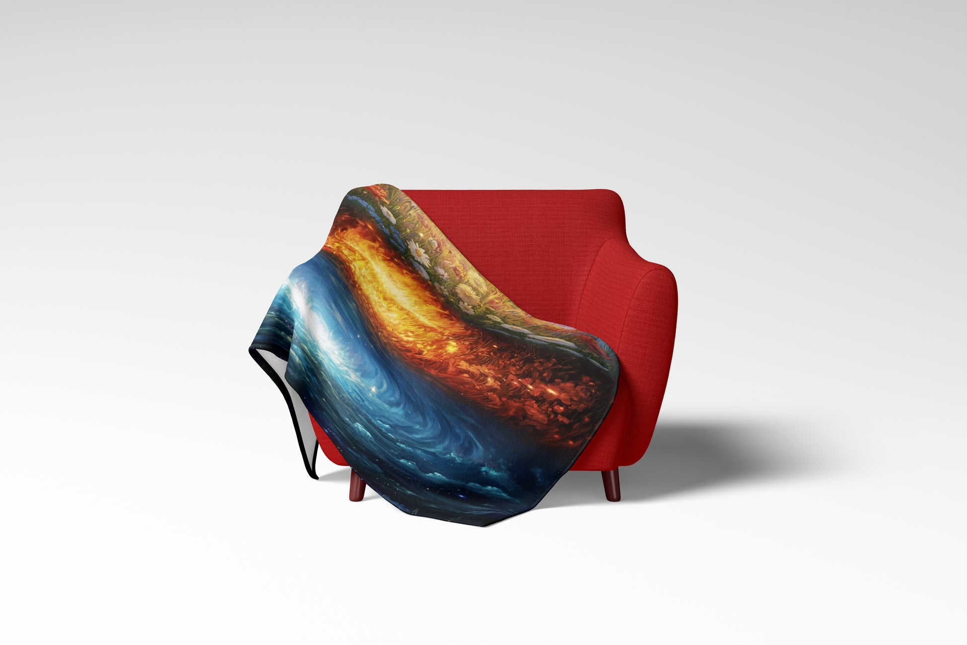 Colorful Ocean Wave and Fire Design Blanket