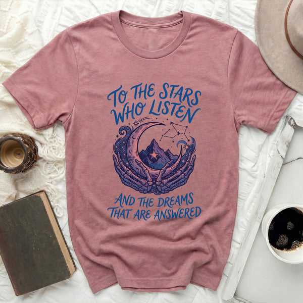 Velaris Skeletal Moon Tee in Heather Mauve