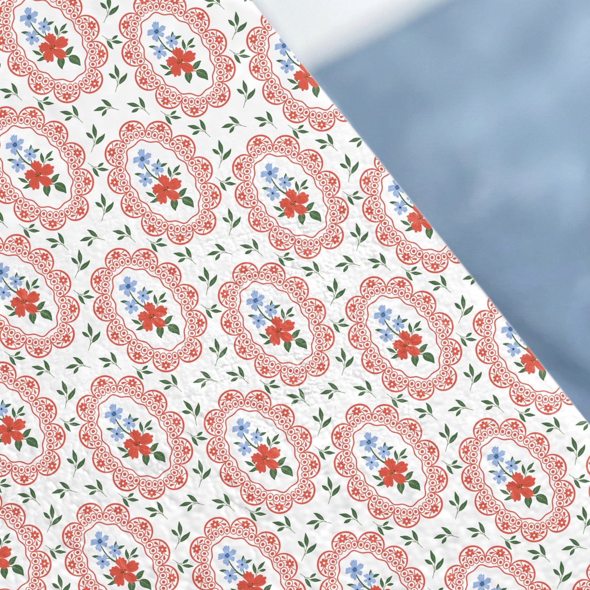 Floral Oval Pattern Design With Red And Blue Flowers product