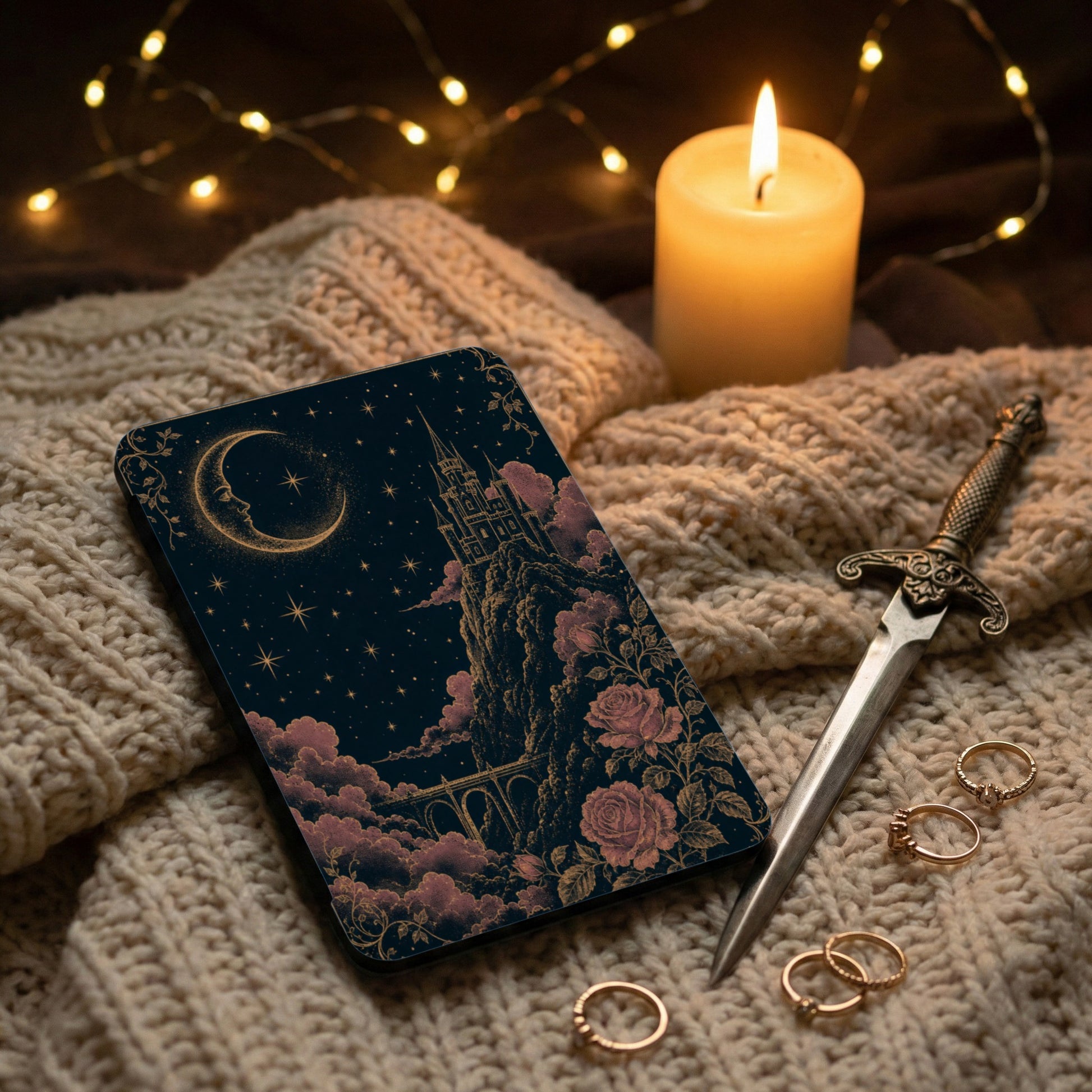 Dark celestial card with castle