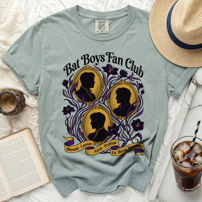 Bat Boys Fan Club graphic with silhouettes and floral accents