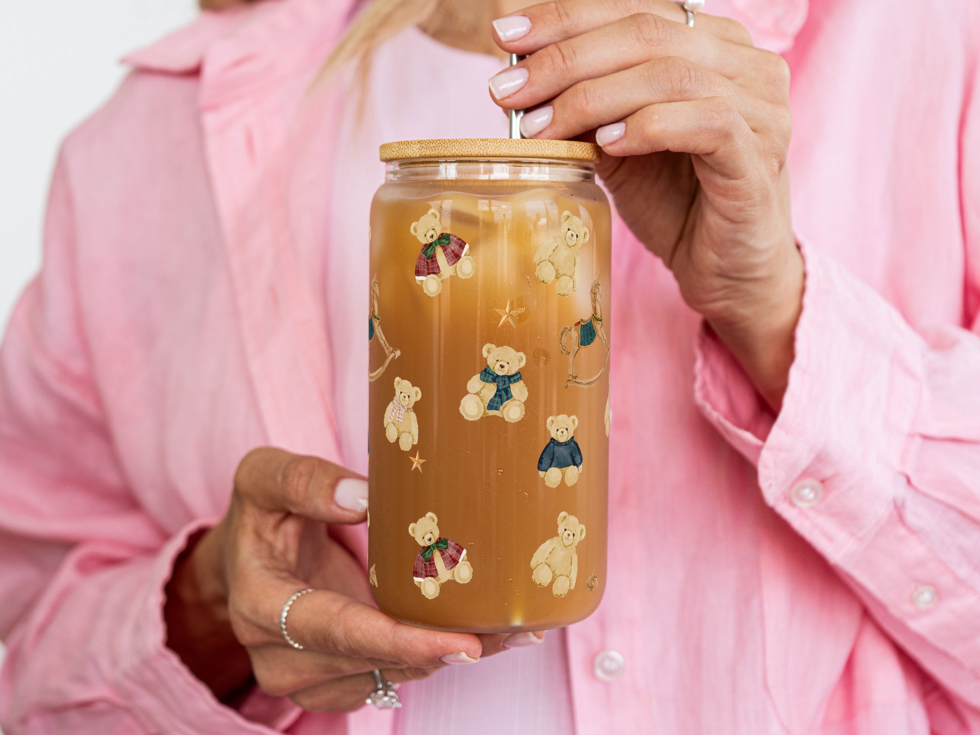 Adorable Teddy Bear Design Glass Jar with Lid