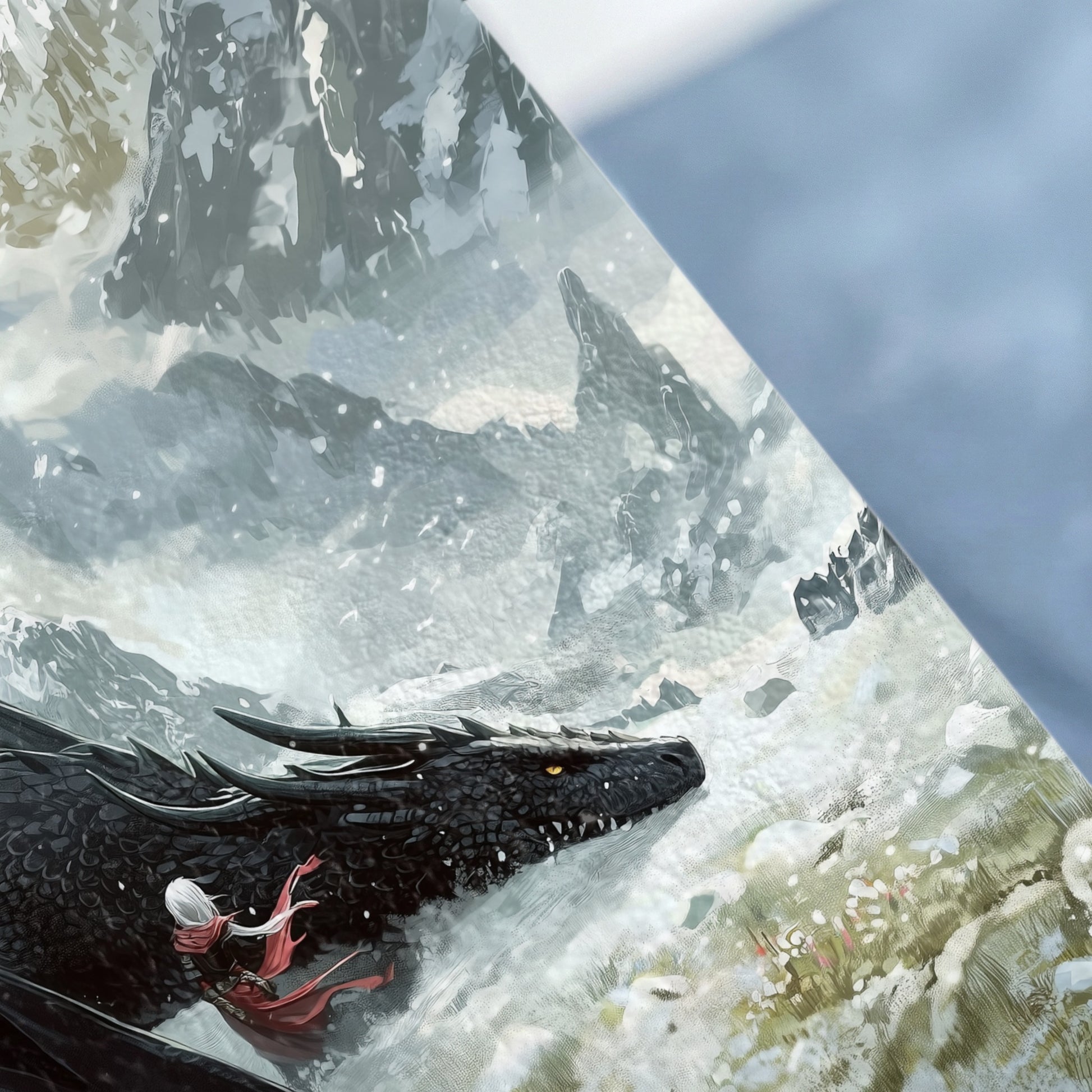 Black Dragon Rider Snowy Mountain Landscape Fantasy product type