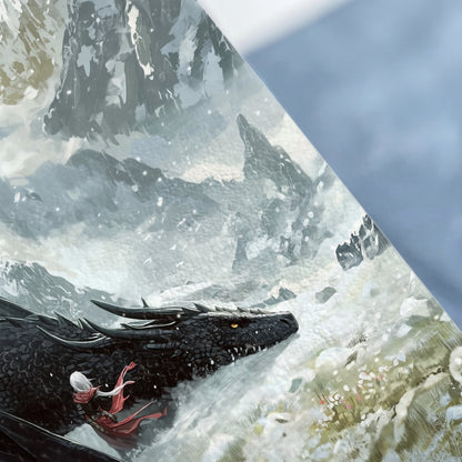 Black Dragon Rider Snowy Mountain Landscape Fantasy product type