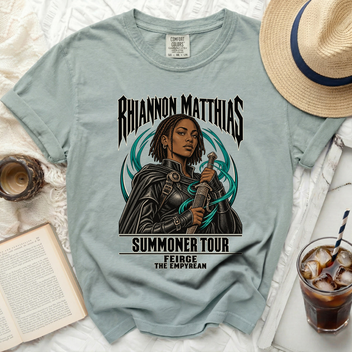 T-shirt with Rhiannon Matthias Summoner Tour graphic.