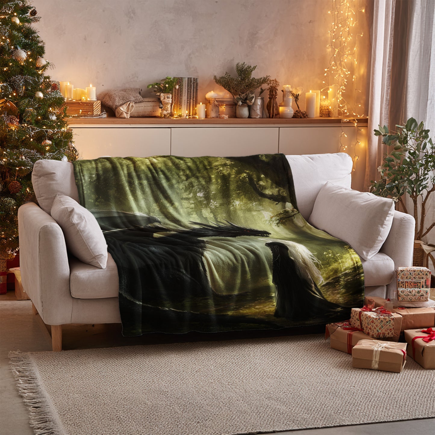 Dragon and Fairy Fantasy Scene Cozy Blanket