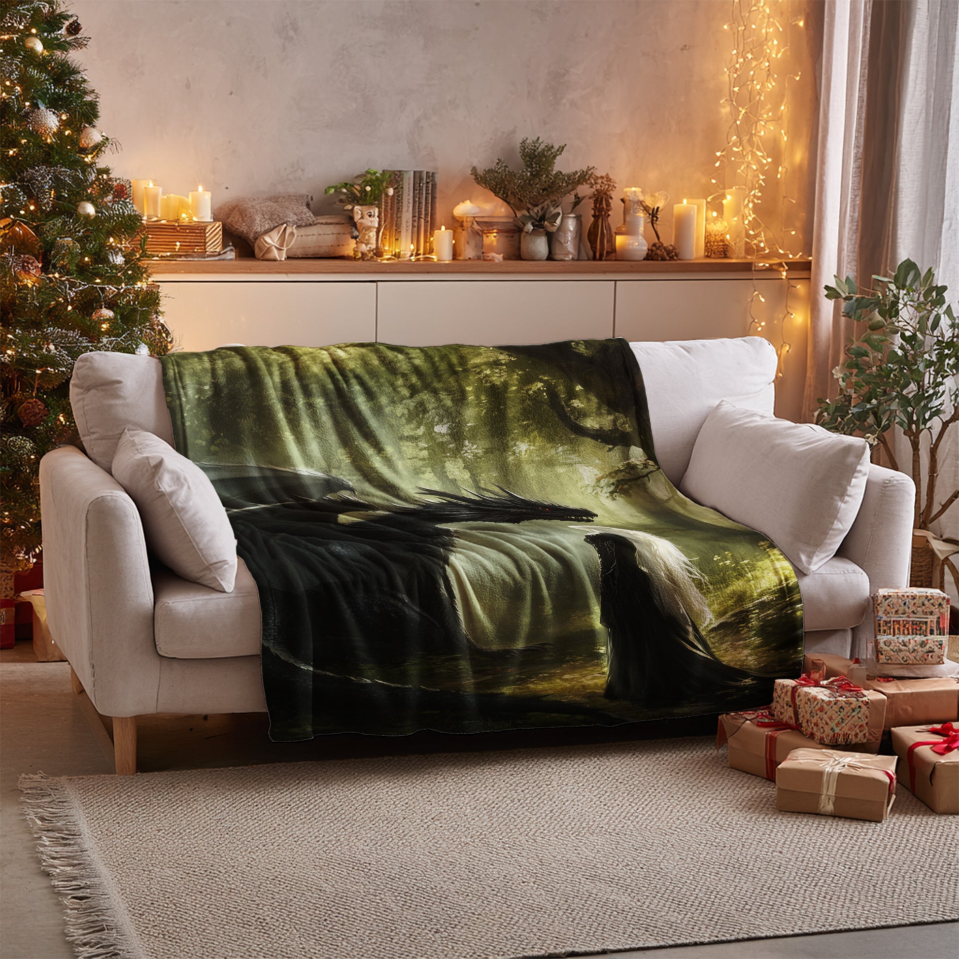 Dragon and Fairy Fantasy Scene Cozy Blanket
