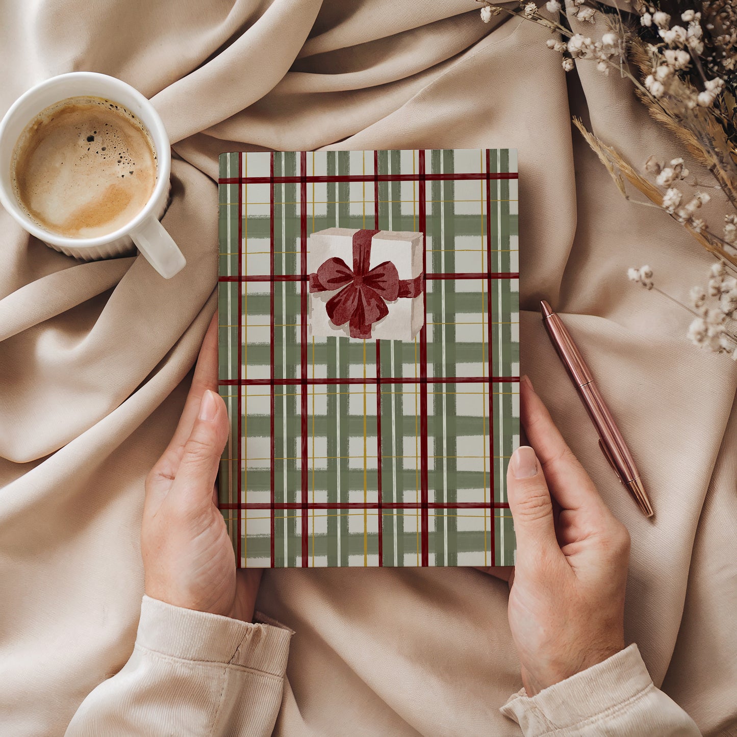 Stylish Plaid Notebook with Unique Clover Design