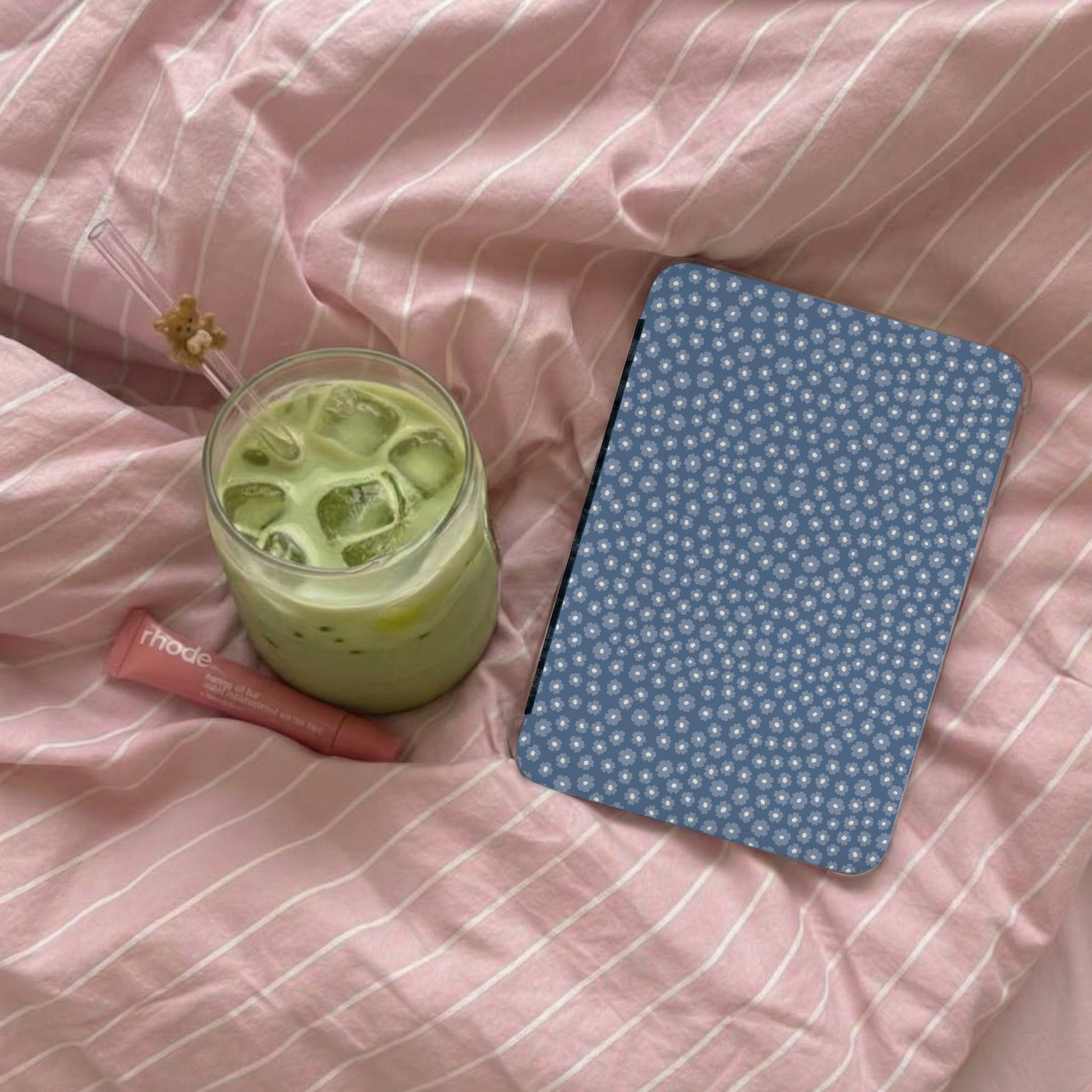 Blue Floral Patterned Tablet Case Accessory Design