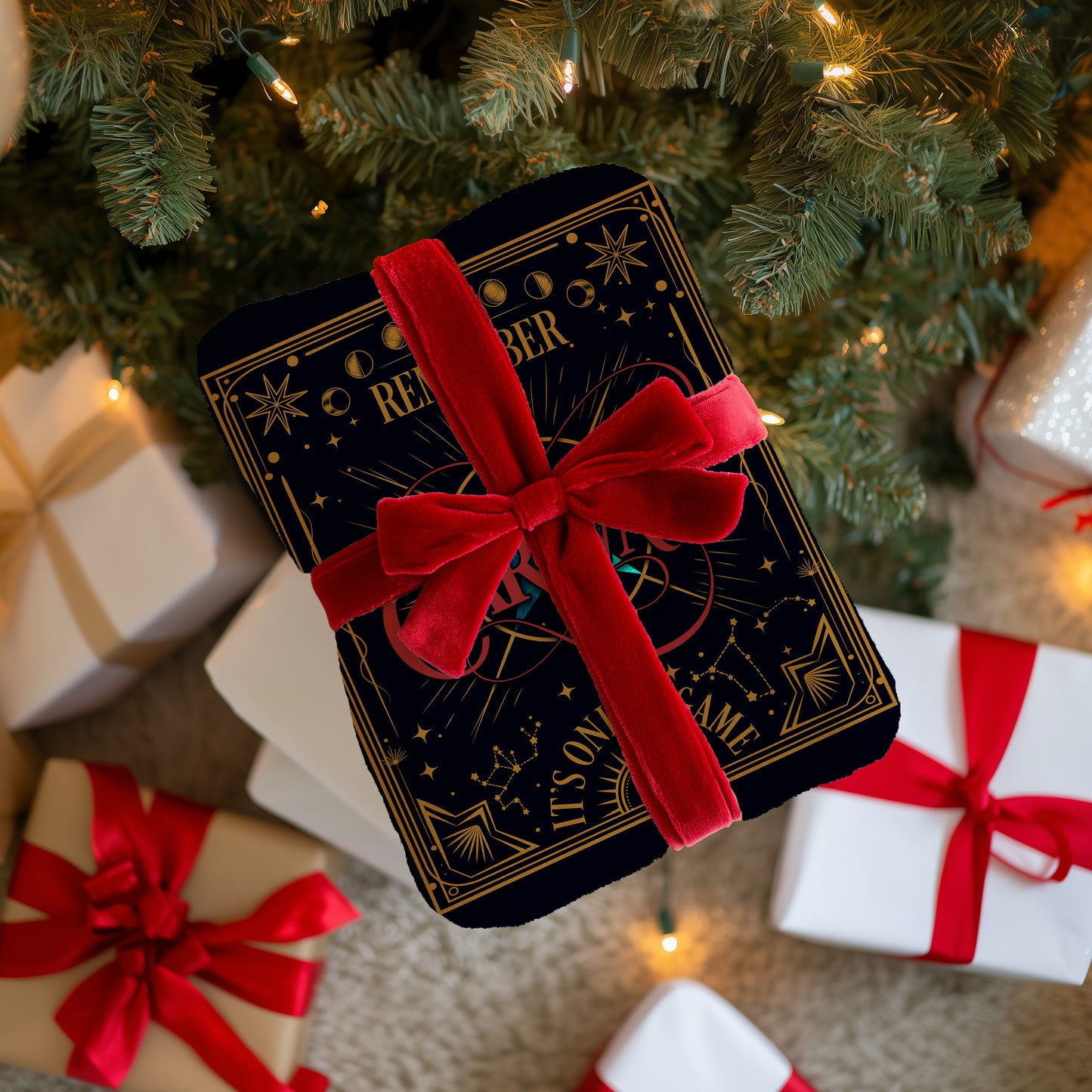 December Themed Gift Box with Red Ribbon Holiday Product