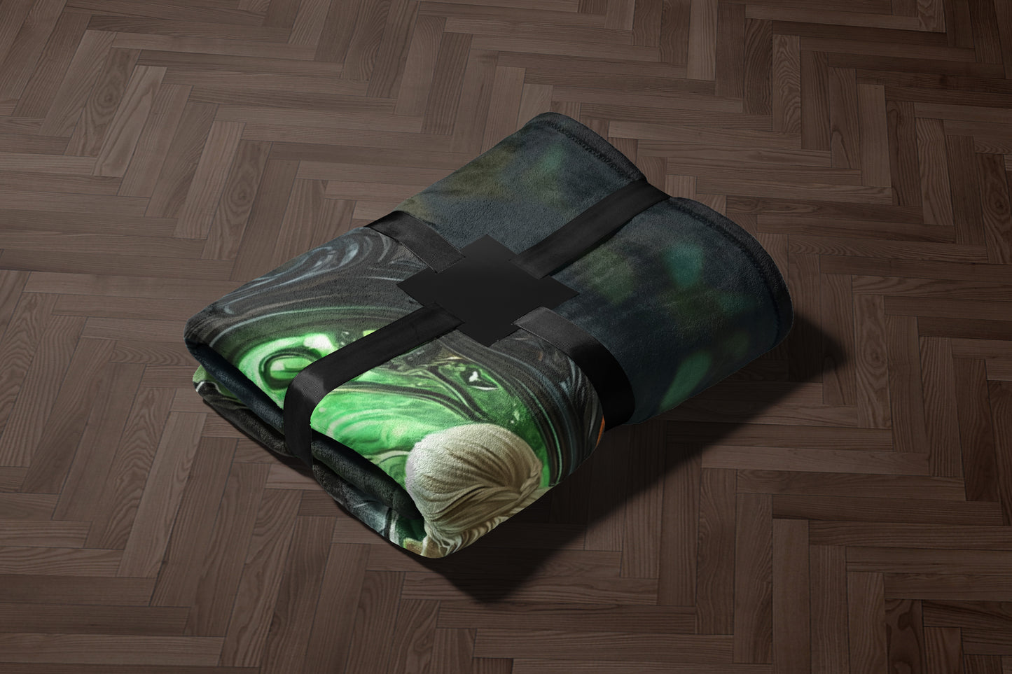 Unique Cozy Blanket with Green Artistic Pattern Design