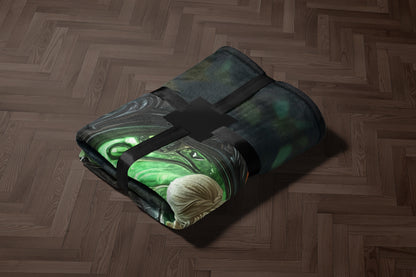Unique Cozy Blanket with Green Artistic Pattern Design