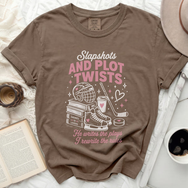 Slapshots & Plot Twists Tee in Espresso