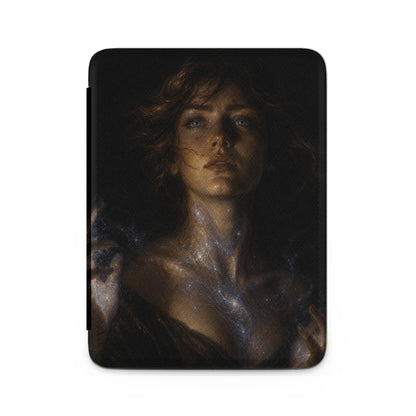 E-reader sleeve with a woman's face and stardust flowing from her neck.