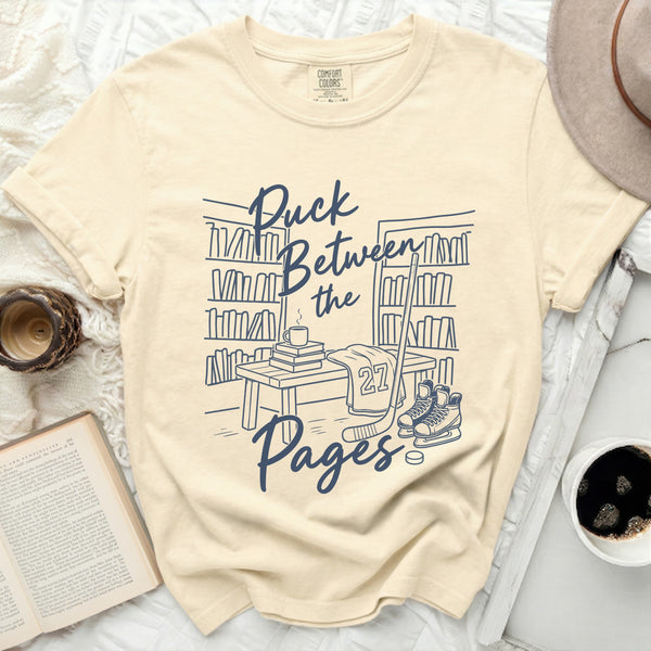 Puck Between the Pages Hockey Tee in Ivory