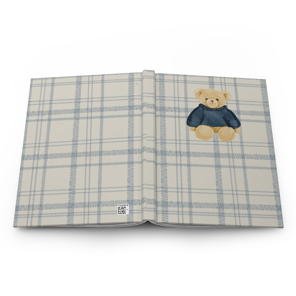 Cozy Teddy Bear Design Blue Plaid Hardcover Journal