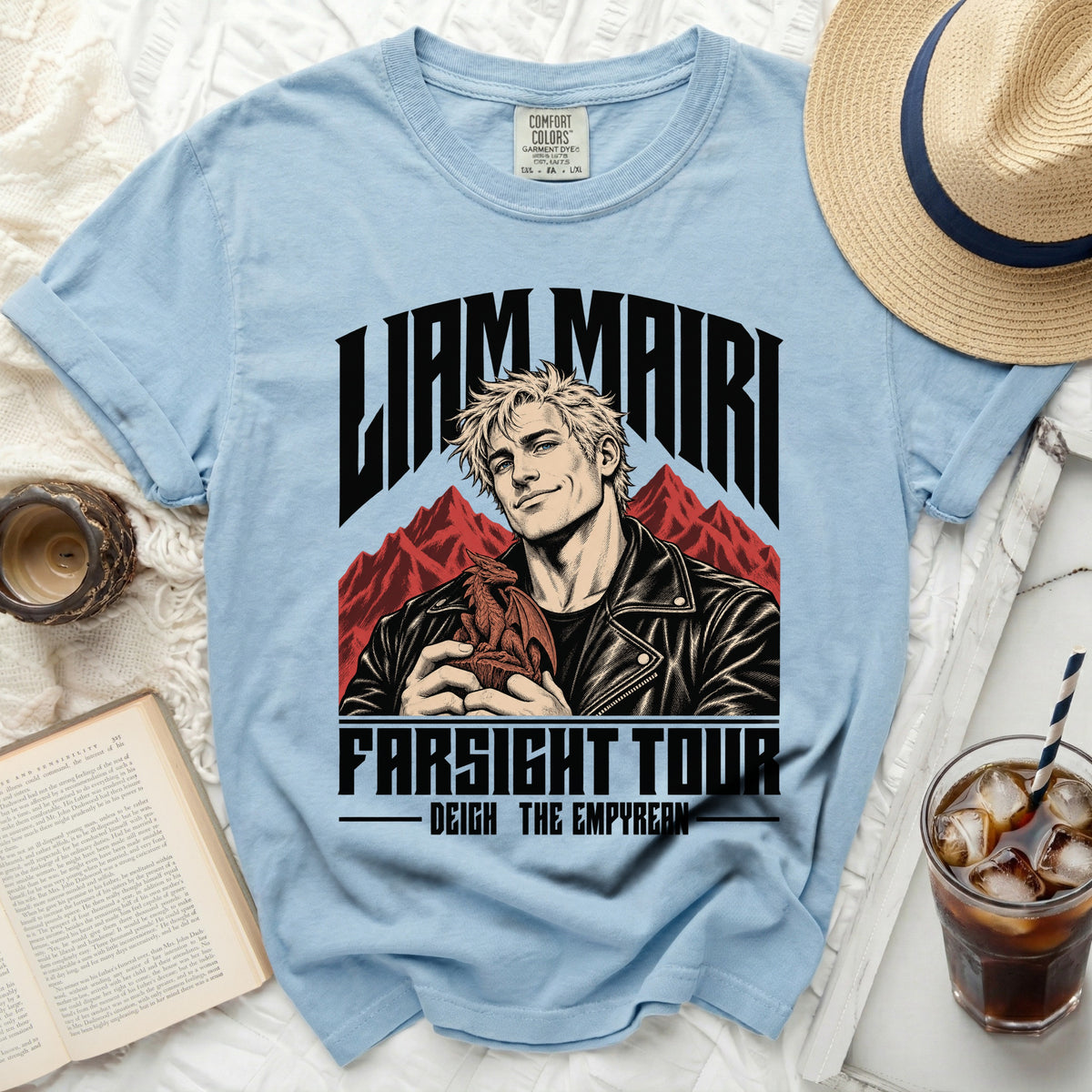Light blue t-shirt with Liam Mairi and Farsight Tour graphic.