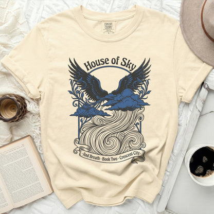Cream t-shirt with House of Sky and Breath Book Two Crescent City design.