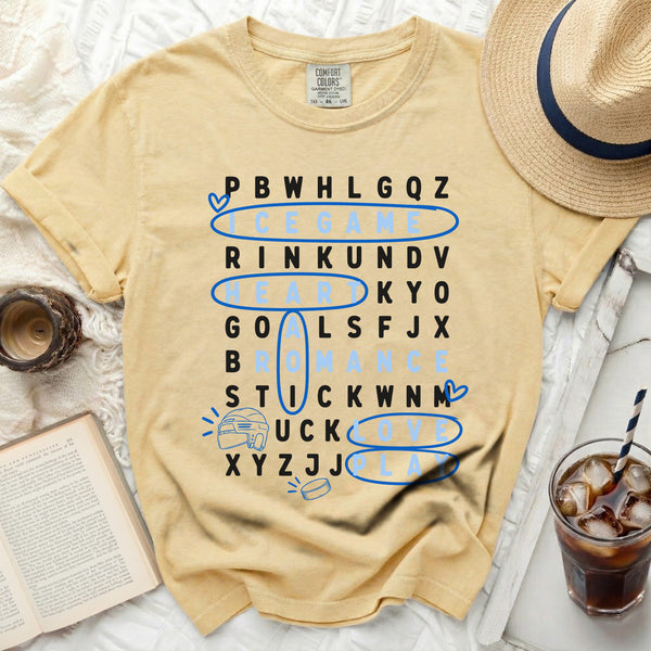 Ice Game Love & Goals Word Search Tee in Butter