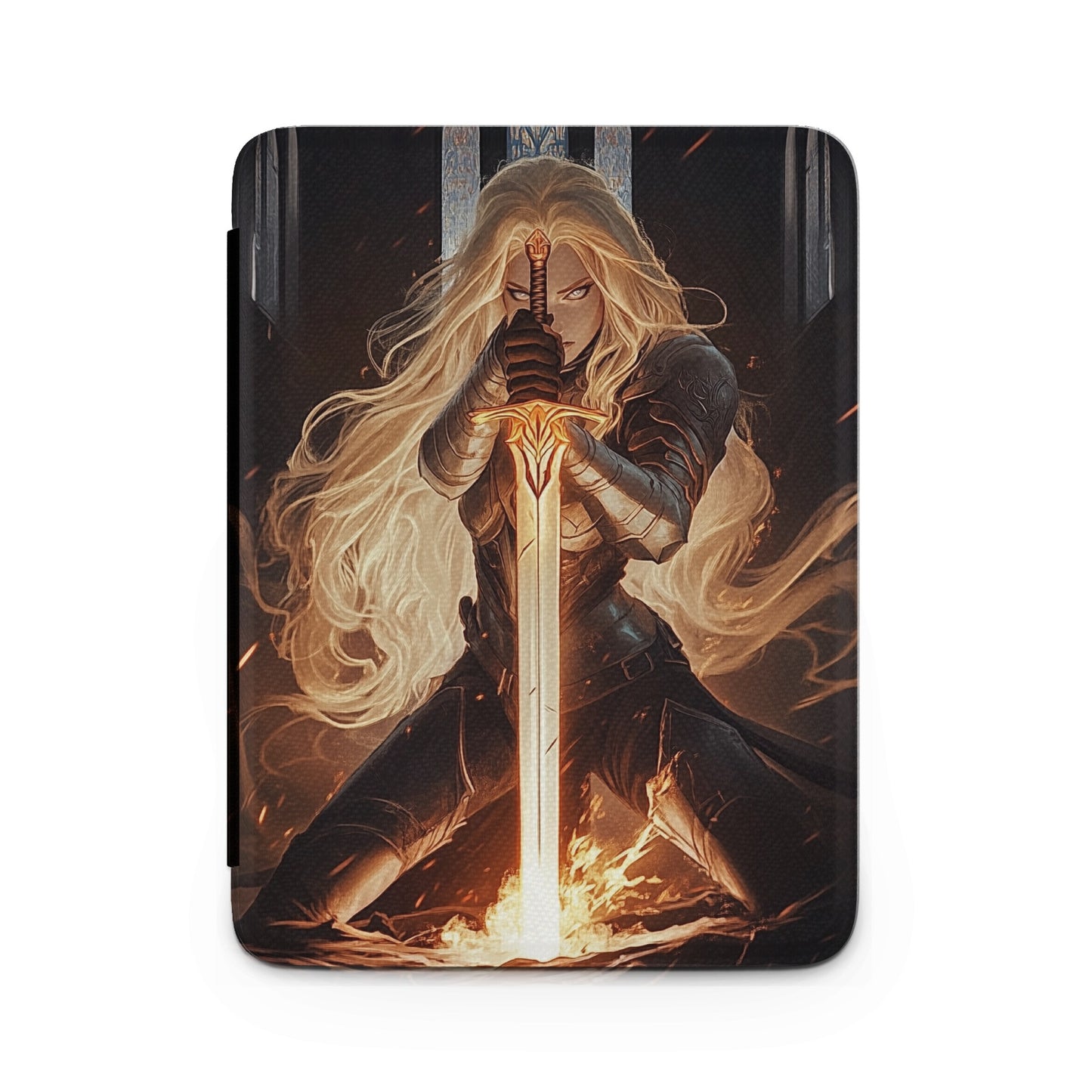 Fierce Blonde Warrior Woman Golden Sword Fiery Blade product type