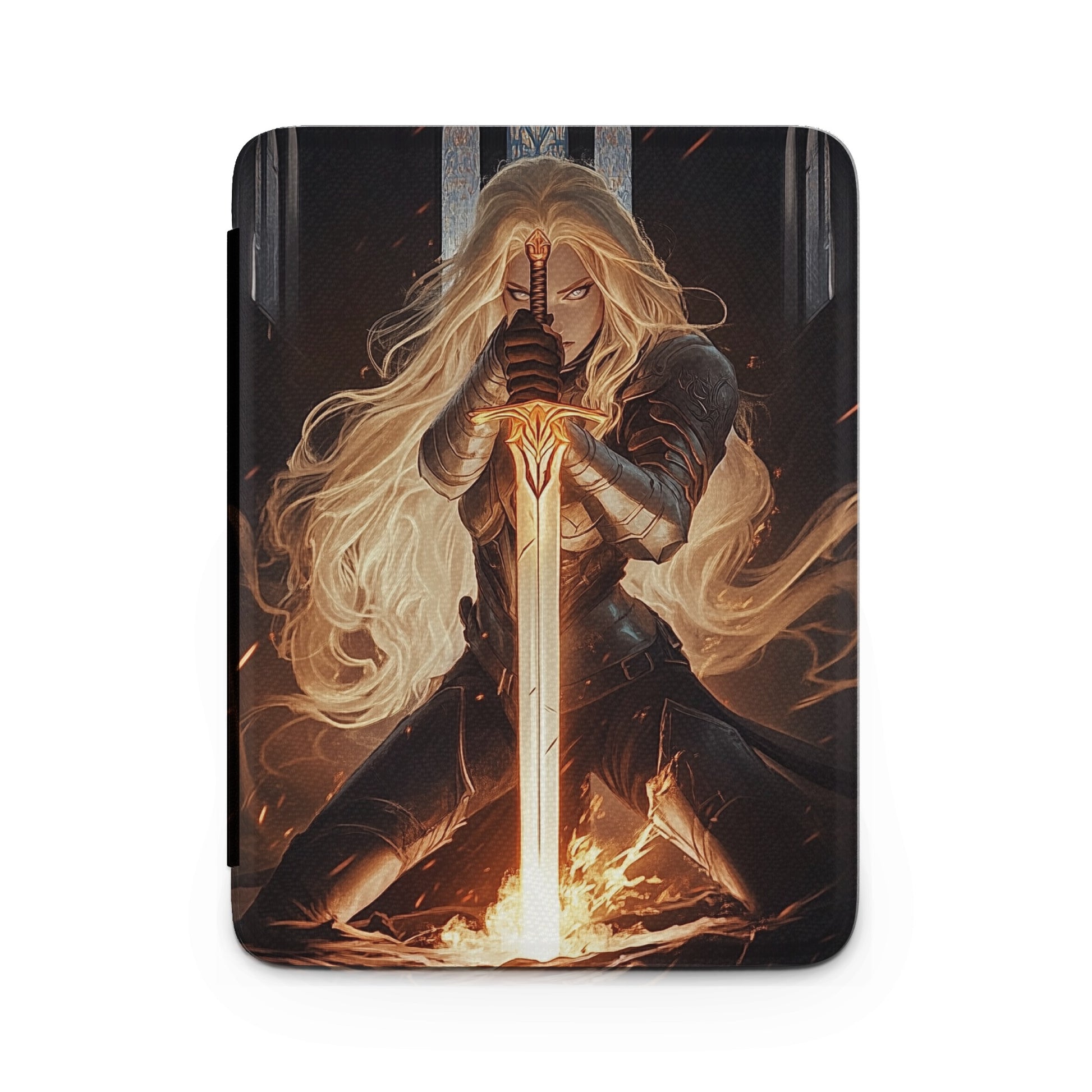 Fierce Blonde Warrior Woman Golden Sword Fiery Blade product type