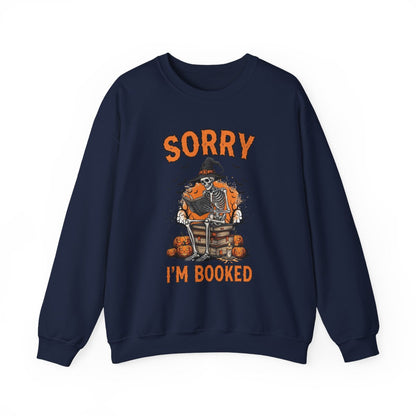 Sorry I am Booked Halloween Skeleton Reading Sweatshirt - MagicMerchEmporium