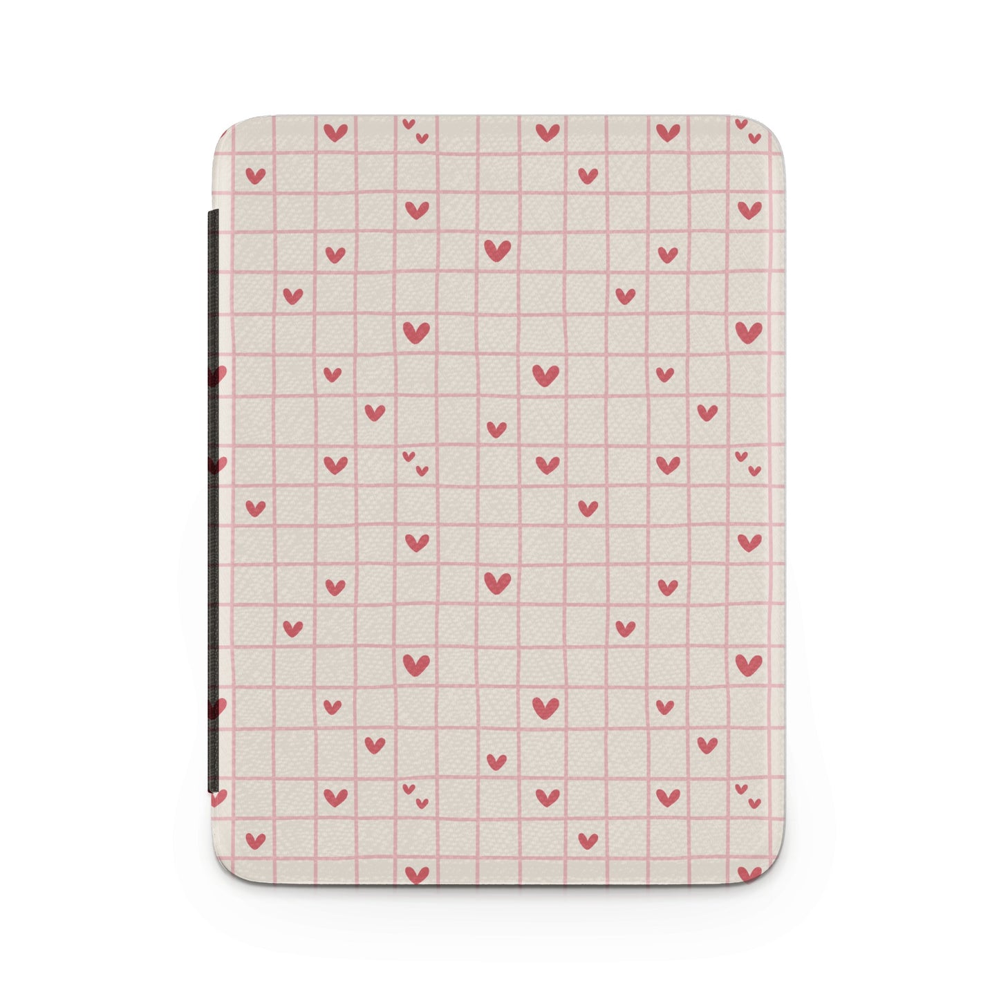 Pink Hearts Pattern on Grid Design Tablet Cover