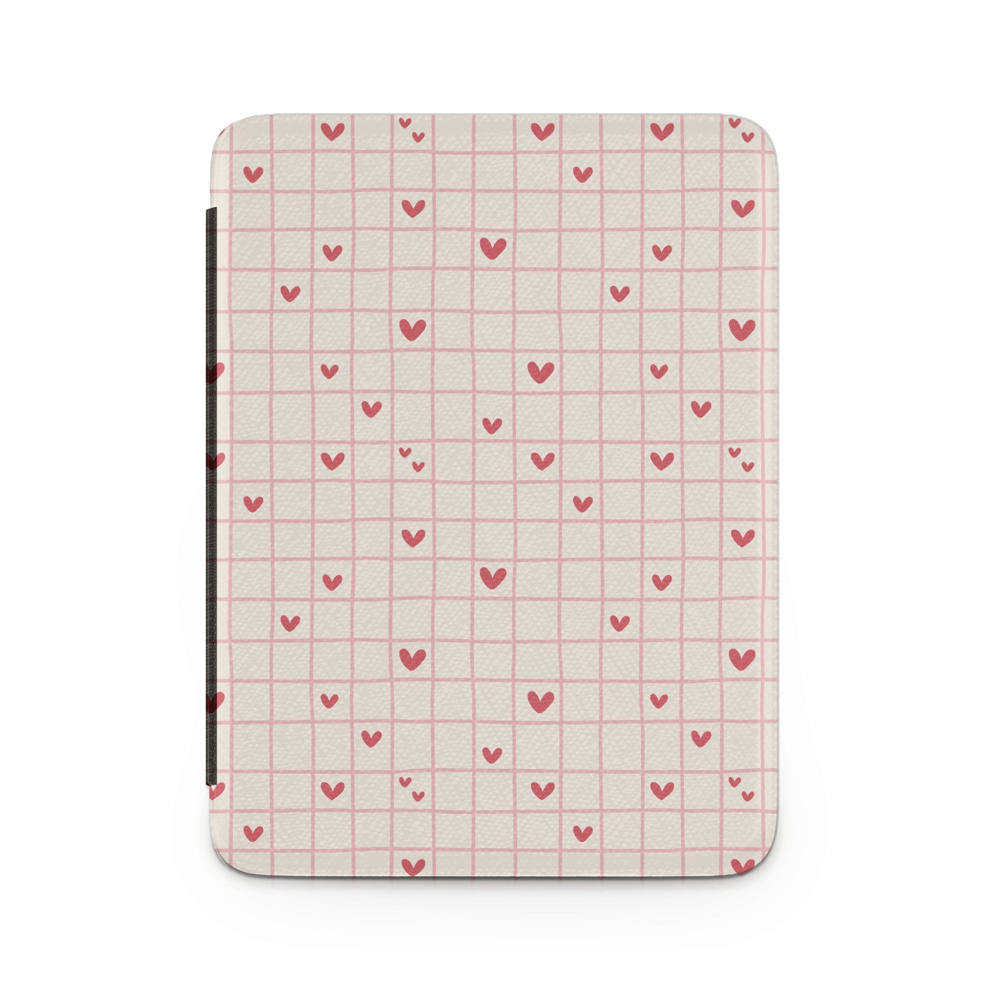 Pink Hearts Pattern on Grid Design Tablet Cover