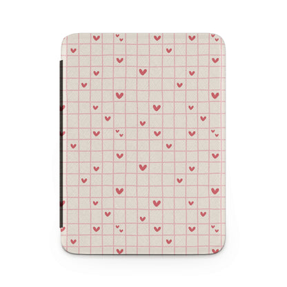 Pink Hearts Pattern on Grid Design Tablet Cover
