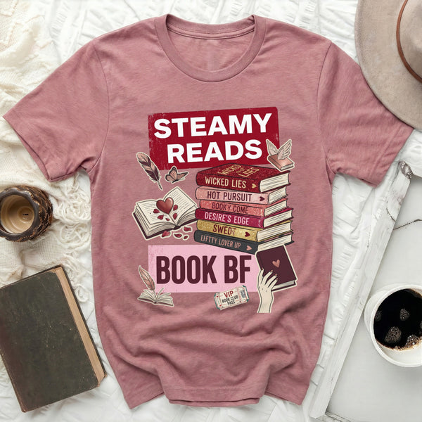 Steamy Reads Book BF Tee in Heather Mauve