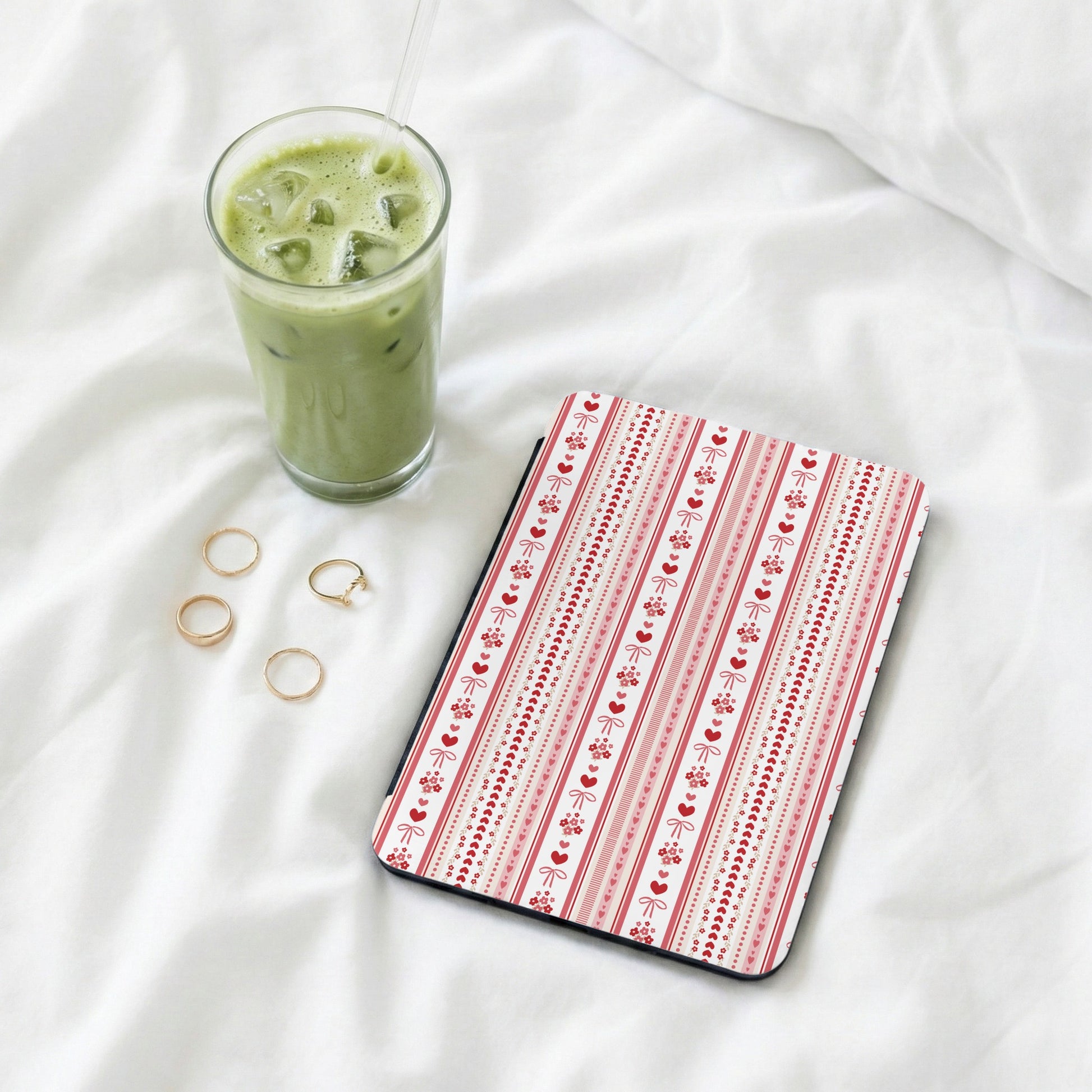 Pink and Red Striped Floral Pattern Notebook Cover