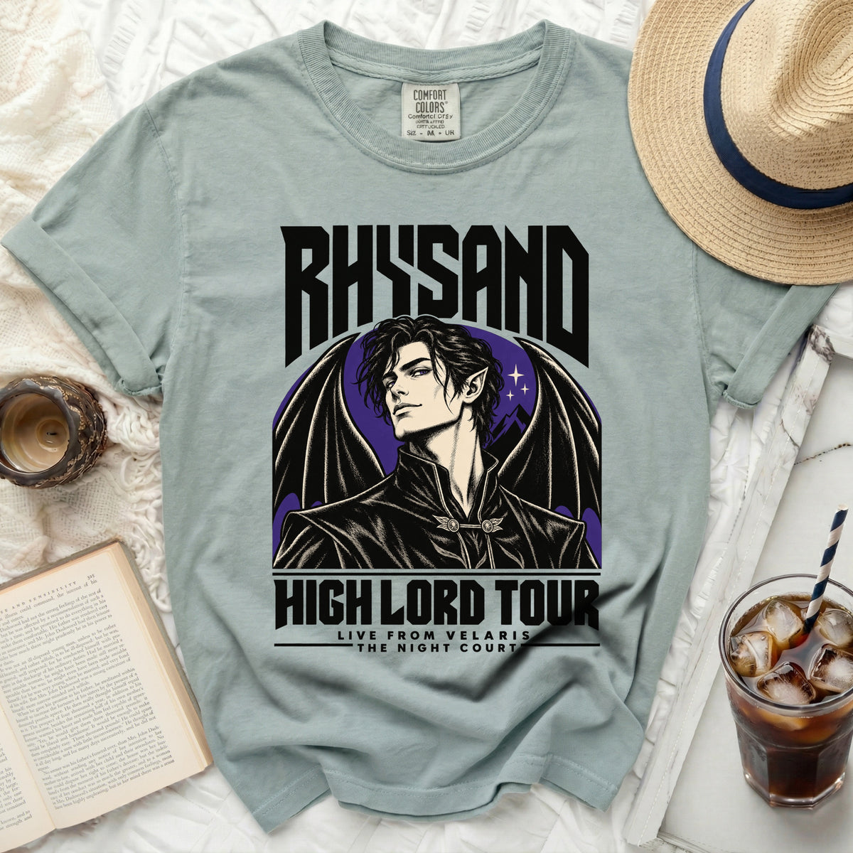Green shirt with Rhysand and "High Lord Tour" graphic.