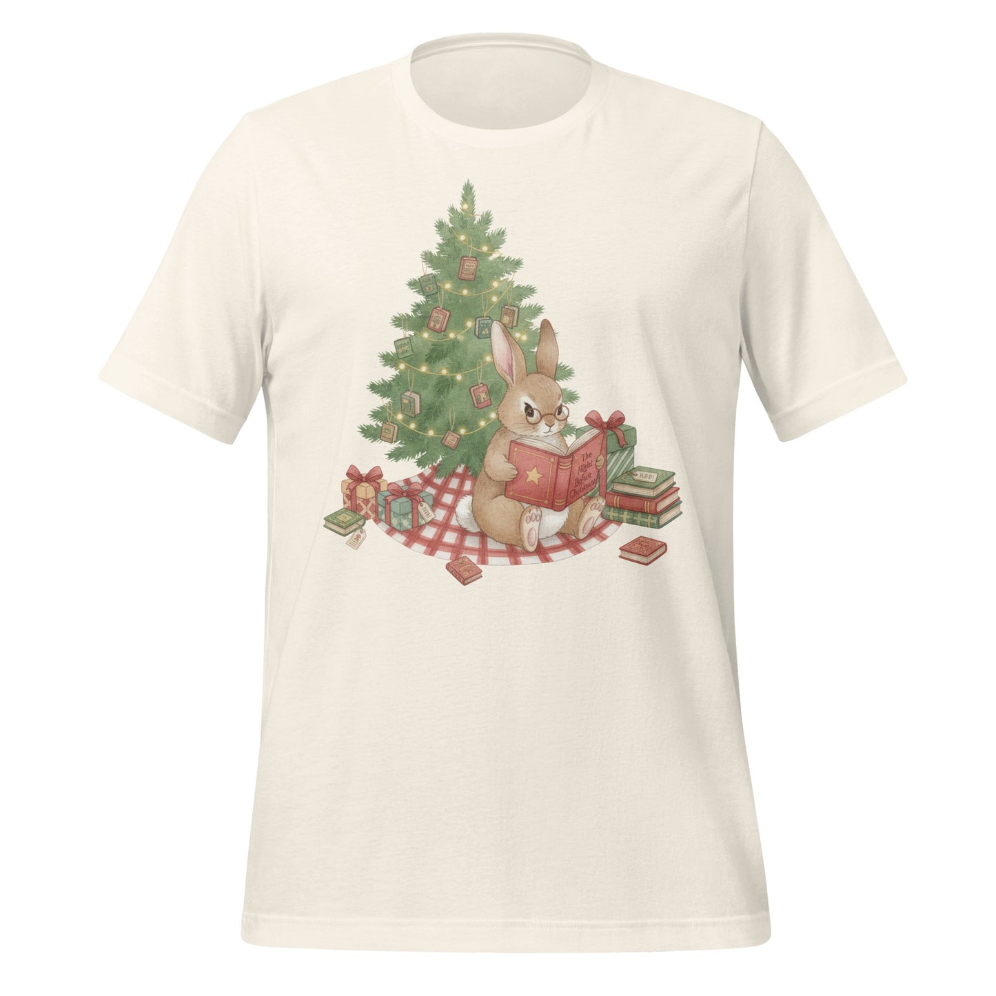 Vintage Christmas Bunny Reading Book T-Shirt