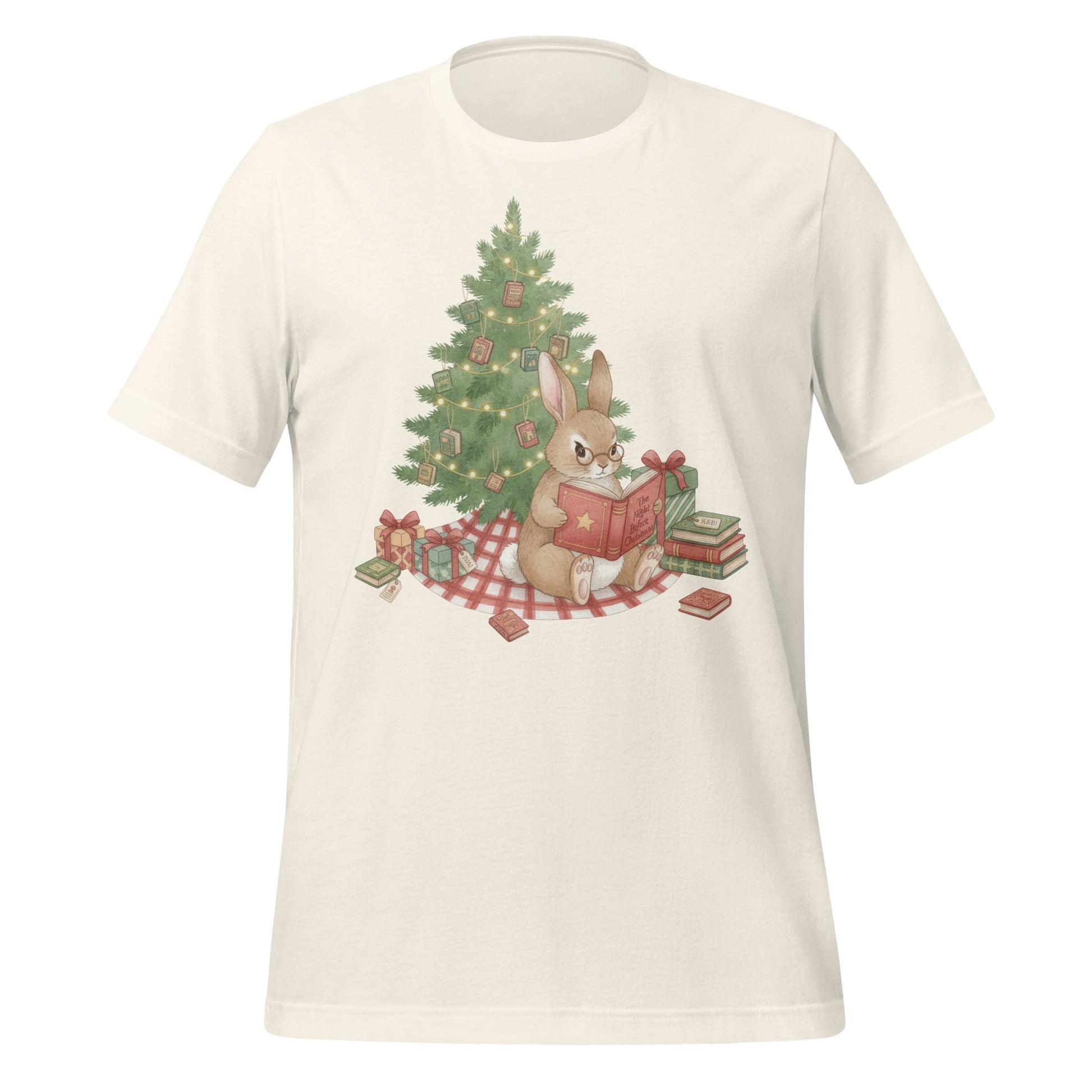 Vintage Christmas Bunny Reading Book T-Shirt