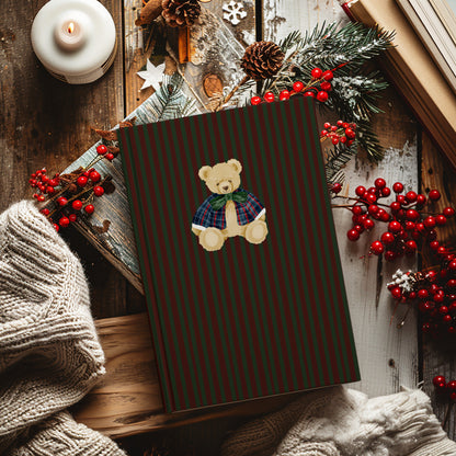 Adorable Teddy Bear Holiday Striped Journal