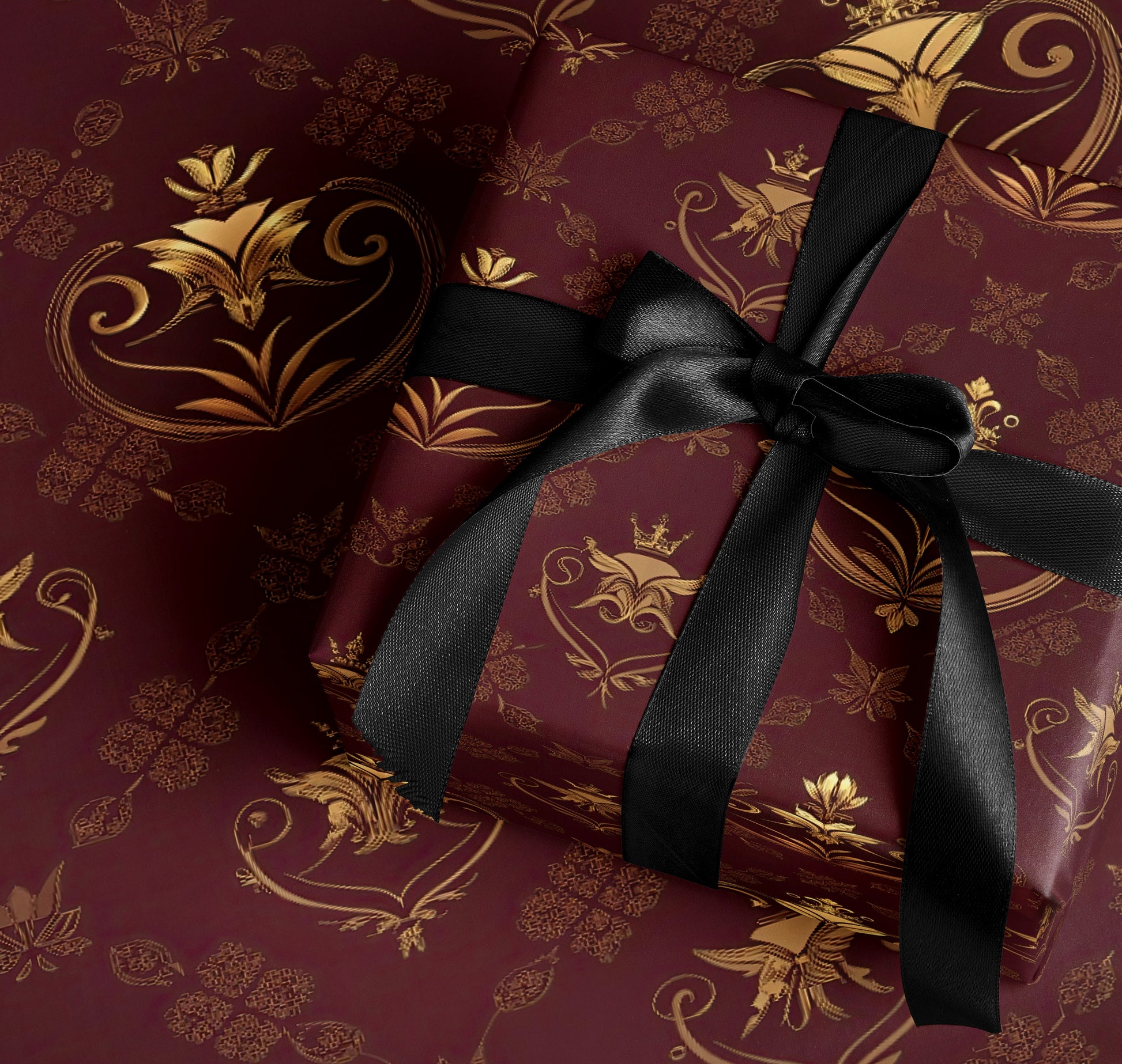 Elegant Black and Gold Patterned Gift Wrap Product