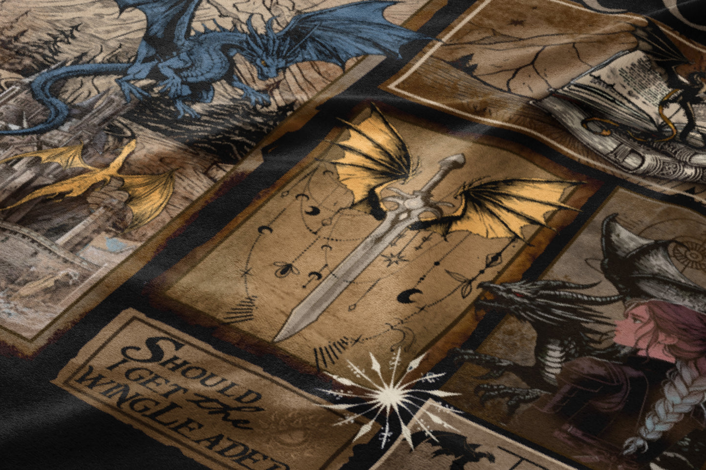 Fantasy Themed Tapestry with Dragons and Sword