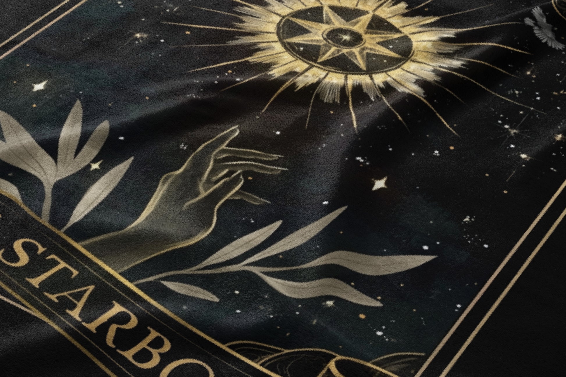 Mystical Celestial Black Throw Blanket with Sun and Stars