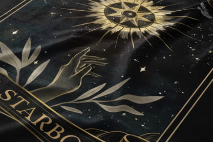 Mystical Celestial Black Throw Blanket with Sun and Stars